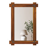 Wood Framed Mirror with Acacia Wood Frame and Vintage Rivet Design Brown-S