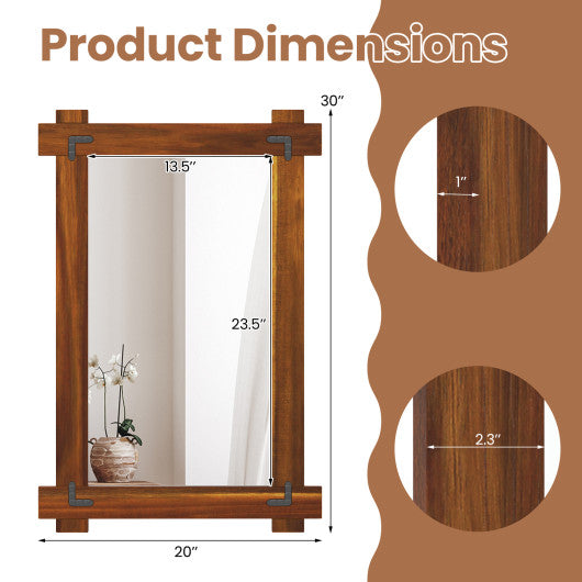 Wood Framed Mirror with Acacia Wood Frame and Vintage Rivet Design Brown-S