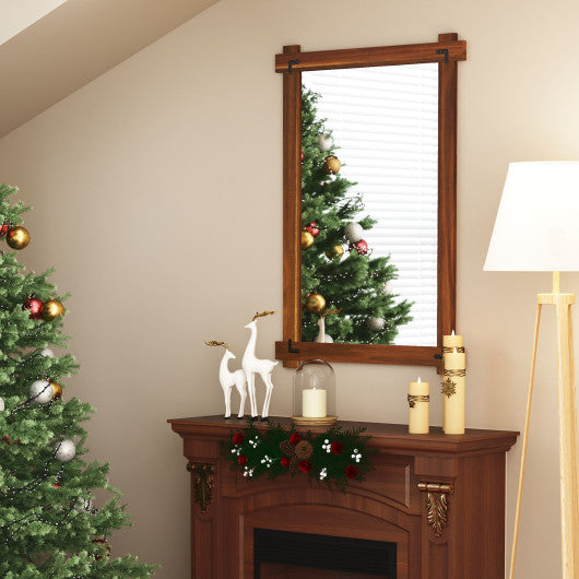 Wood Framed Mirror with Acacia Wood Frame and Vintage Rivet Design Brown-L