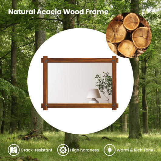 Wood Framed Mirror with Acacia Wood Frame and Vintage Rivet Design Brown-L