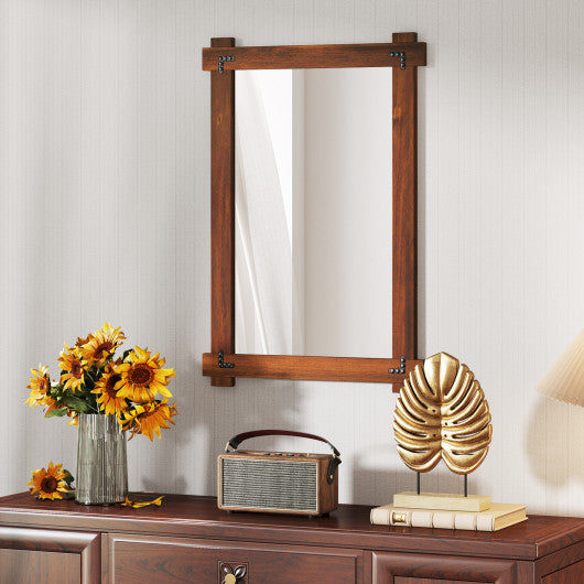 Wood Framed Mirror with Acacia Wood Frame and Vintage Rivet Design Brown-M