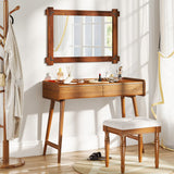 Wood Framed Mirror with Acacia Wood Frame and Vintage Rivet Design Brown-M