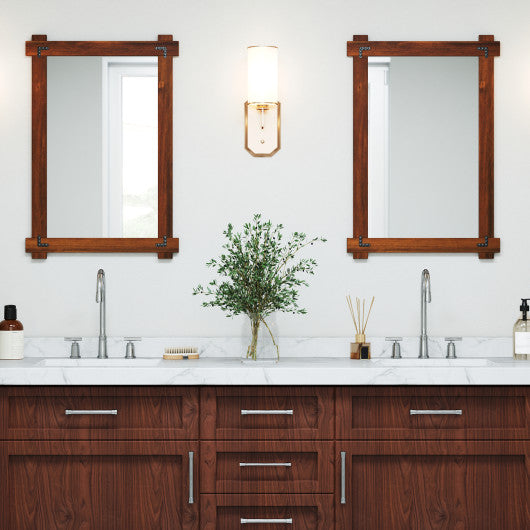 Wood Framed Mirror with Acacia Wood Frame and Vintage Rivet Design Brown-M