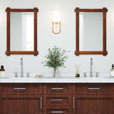 Wood Framed Mirror with Acacia Wood Frame and Vintage Rivet Design Brown-M