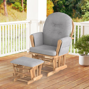 Wood Glider and Ottoman Set with Padded Armrests and Detachable Cushion-Natural