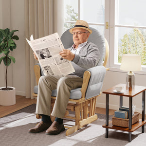 Wood Glider and Ottoman Set with Padded Armrests and Detachable Cushion-Natural