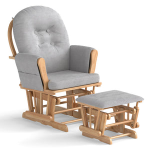 Wood Glider and Ottoman Set with Padded Armrests and Detachable Cushion-Natural