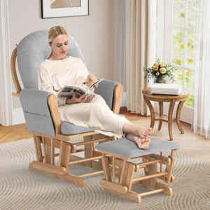 Wood Glider and Ottoman Set with Padded Armrests and Detachable Cushion-Natural