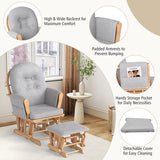 Wood Glider and Ottoman Set with Padded Armrests and Detachable Cushion-Natural
