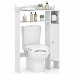 Wood Over the Toilet Bathroom Space Saver with Paper Holder and Shelf-White