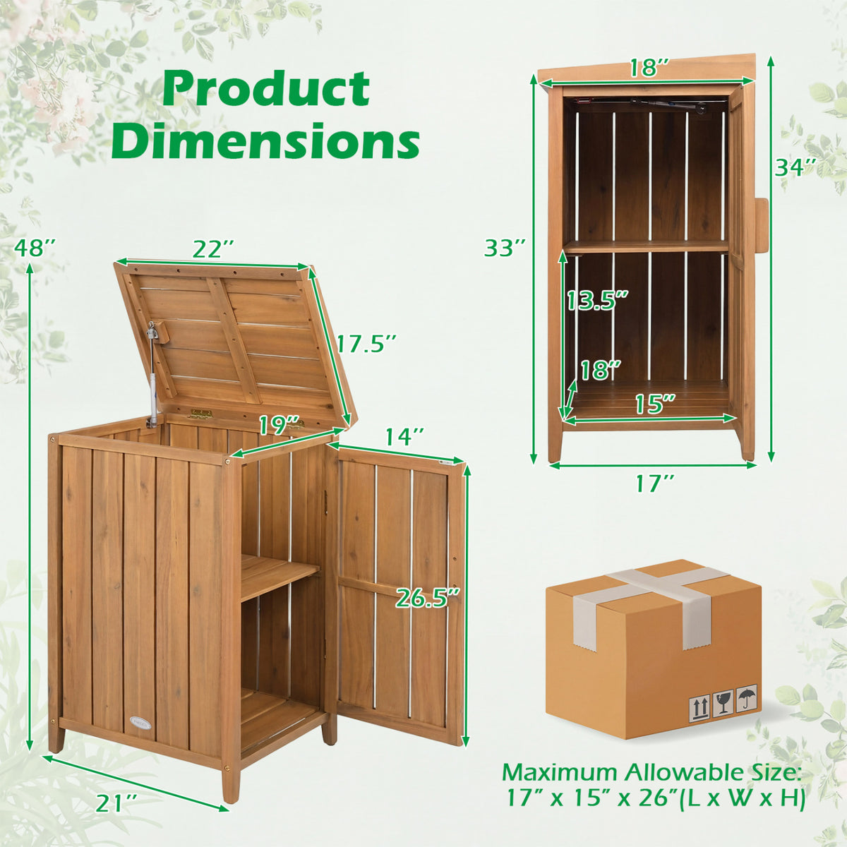 Wood Package Delivery Box with Openable Lid and Removable Shelf for Garden