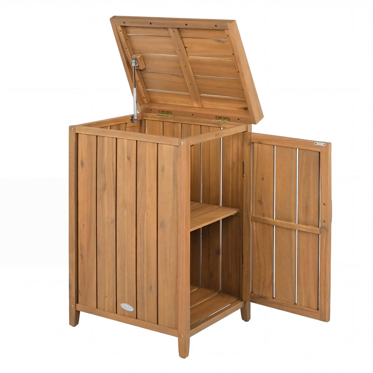 Wood Package Delivery Box with Openable Lid and Removable Shelf for Garden