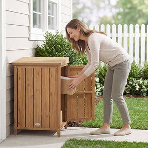 Wood Package Delivery Box with Openable Lid and Removable Shelf for Garden