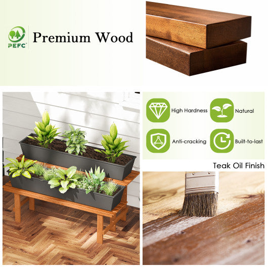 Patio Solid Wood Loveseat Outdoor 2-Seat Bench with Inclined Backrest and Slatted Seat
