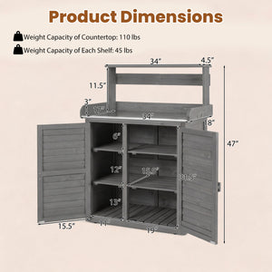 Wood Plant Workstation with Stainless Steel Tabletop and Removable Shelves-Gray