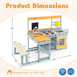 Fir Wood Play Kitchen with Kids Picnic Table and Built-in Bench-Gray