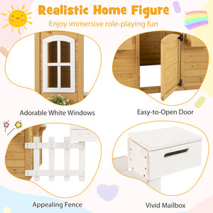 Wood Playhouse with Bench and Serving Stations for 2+ Years Old Kids