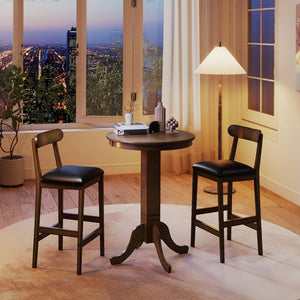 Wood Pub Round Dining Table with Pedestal Base-Gray