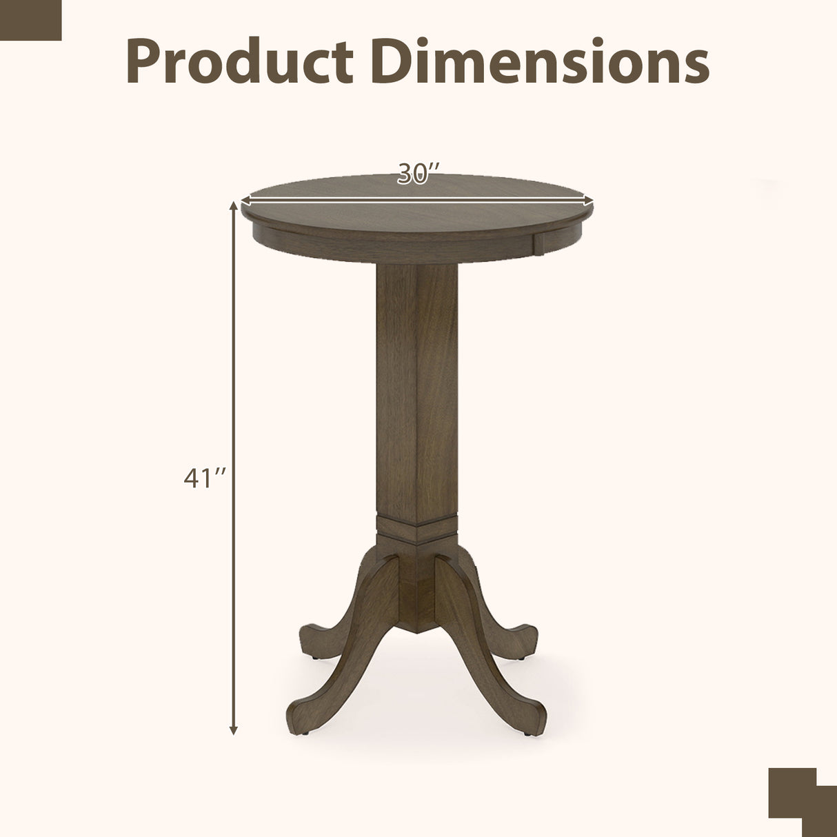 Wood Pub Round Dining Table with Pedestal Base-Gray