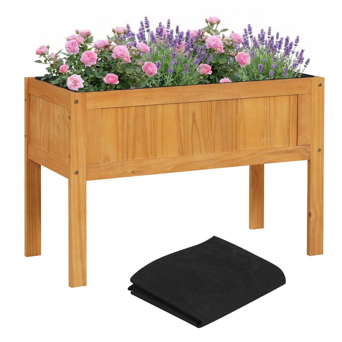 Wood Raised Garden Bed Elevated Planter Box with Bed Liner and Drainage Holes for Vegetables Flowers Herbs-Orange