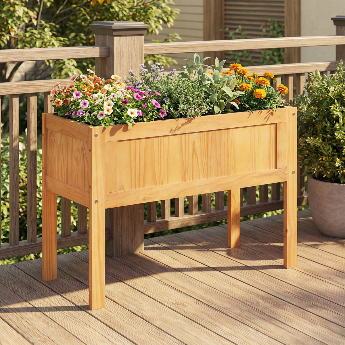 Wood Raised Garden Bed Elevated Planter Box with Bed Liner and Drainage Holes for Vegetables Flowers Herbs-Orange
