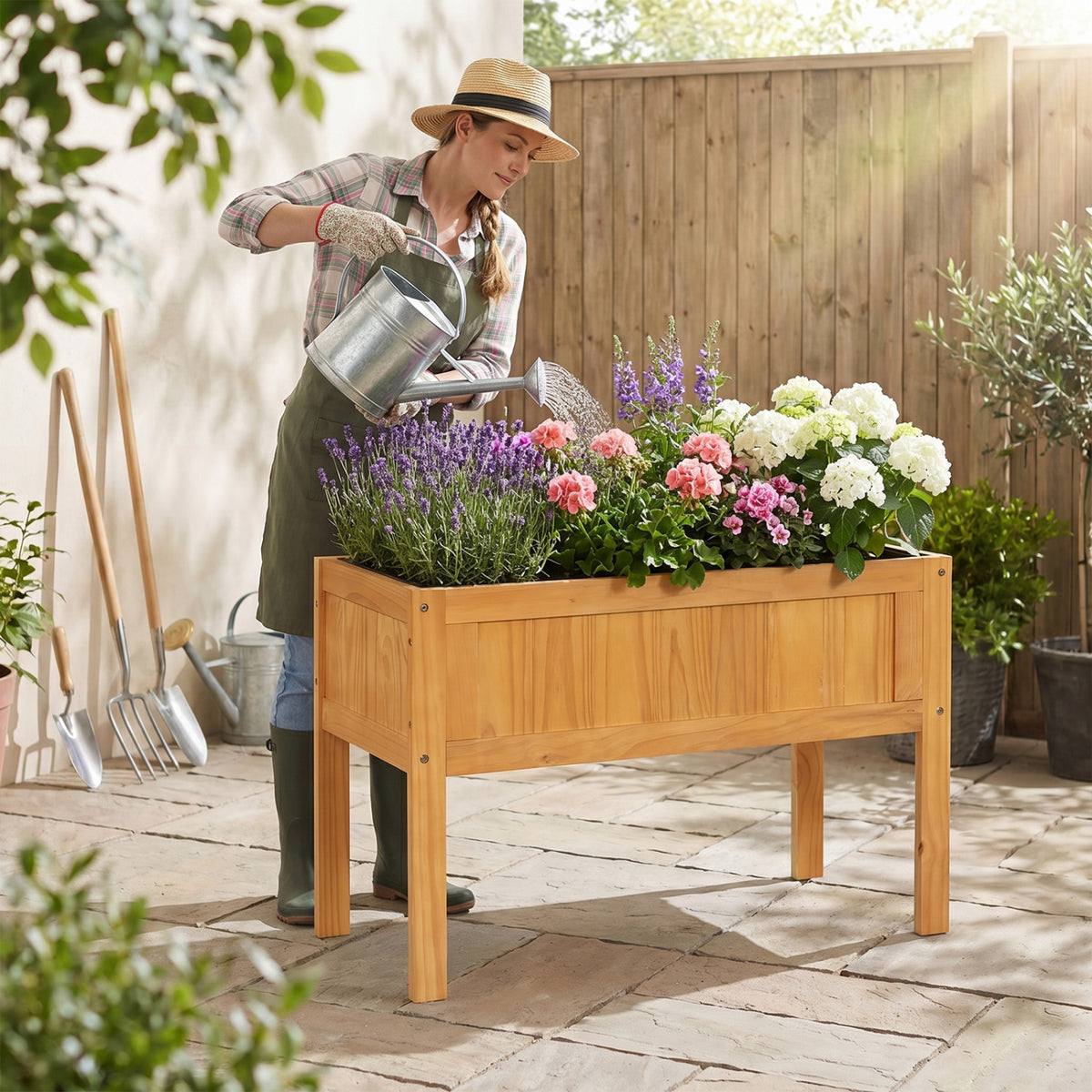 Wood Raised Garden Bed Elevated Planter Box with Bed Liner and Drainage Holes for Vegetables Flowers Herbs-Orange