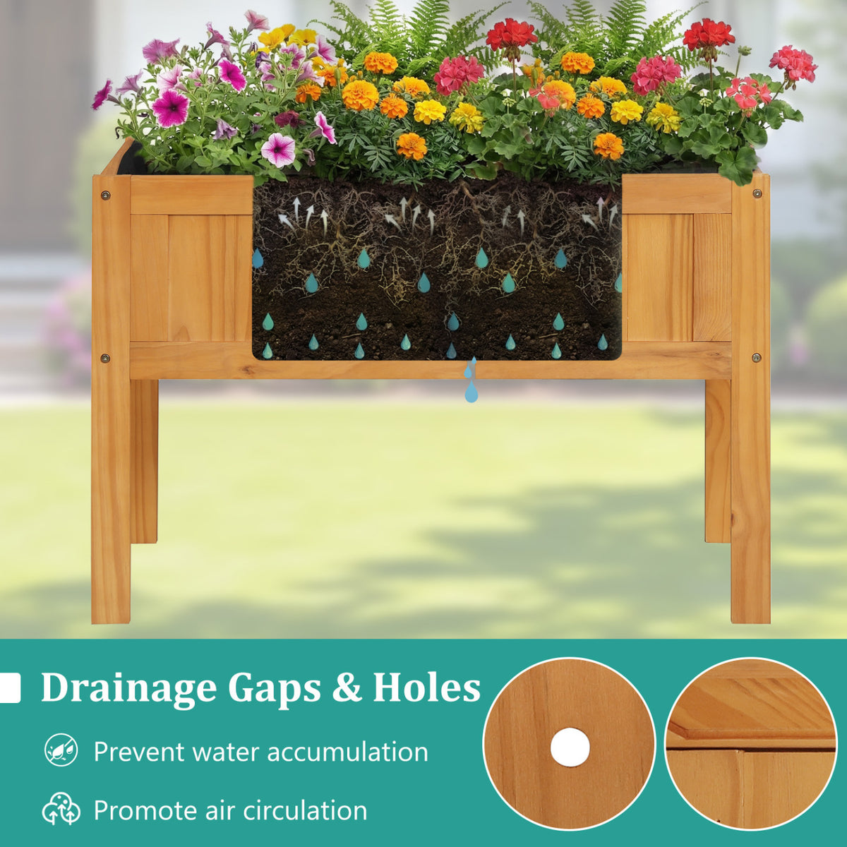 Wood Raised Garden Bed Elevated Planter Box with Bed Liner and Drainage Holes for Vegetables Flowers Herbs-Orange
