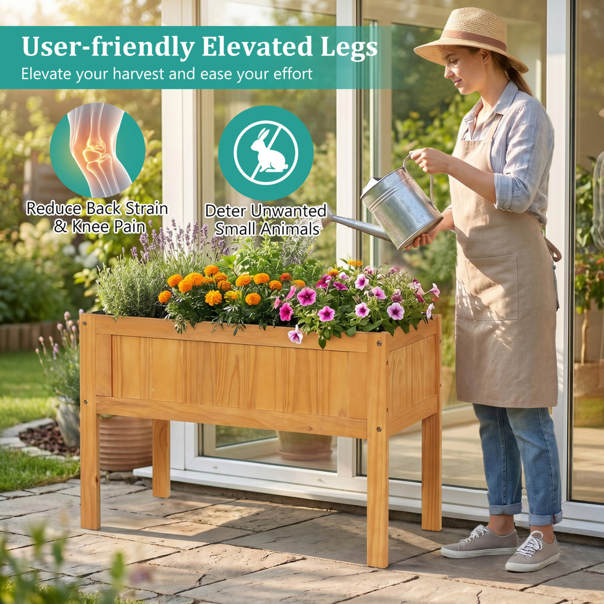 Wood Raised Garden Bed Elevated Planter Box with Bed Liner and Drainage Holes for Vegetables Flowers Herbs-Orange