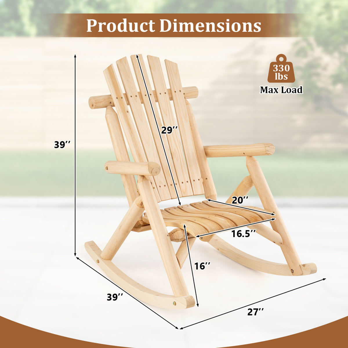 Wood Single Porch Rocker Lounge Patio Rocking Chair