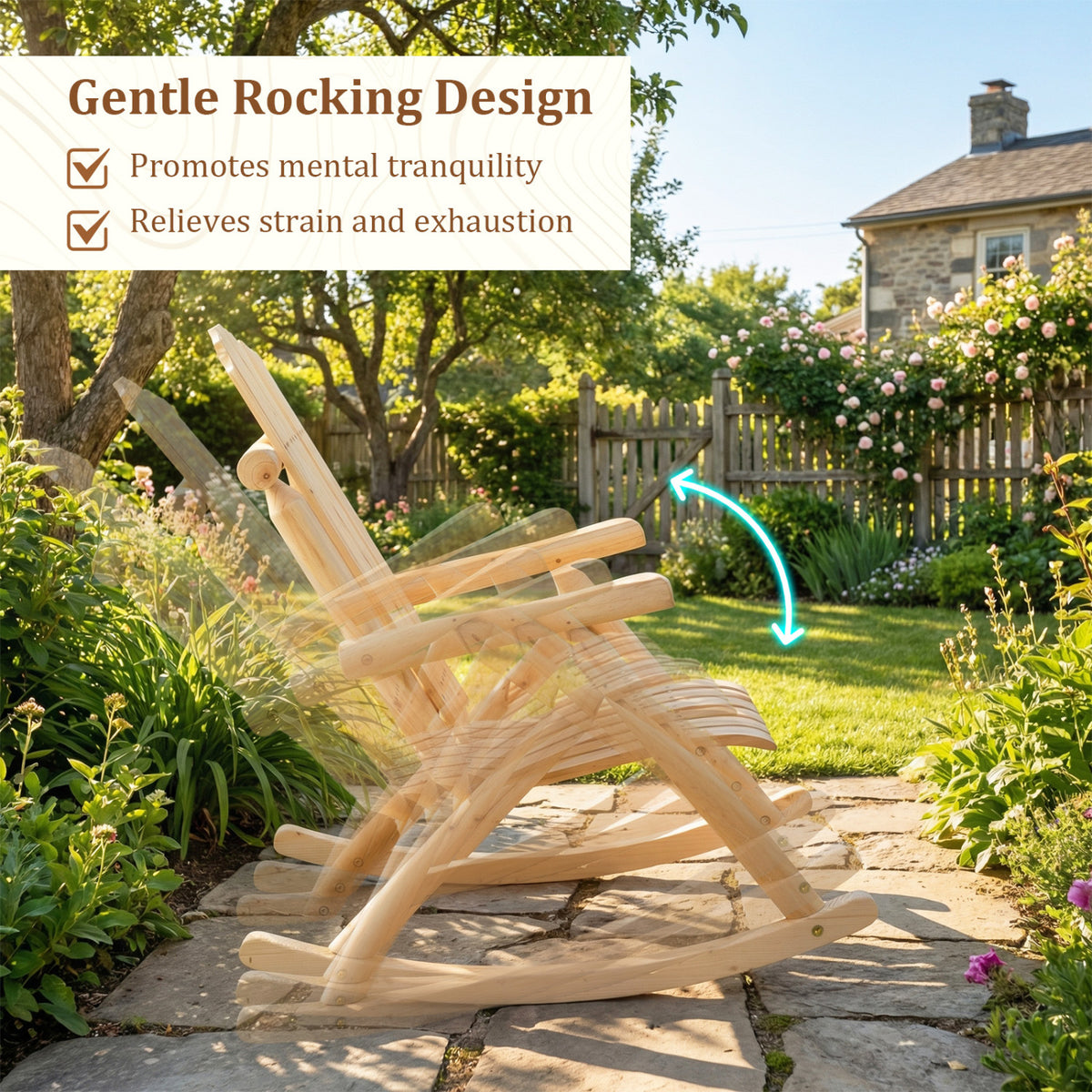 Wood Single Porch Rocker Lounge Patio Rocking Chair