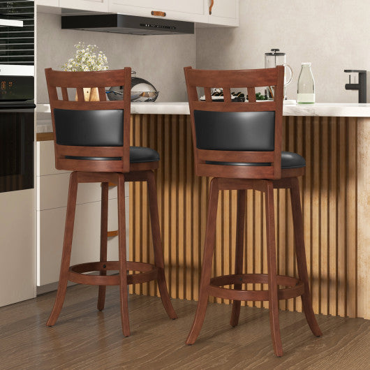 Wood Swivel Bar Stools Set of 2 with Faux Leather Upholstered Seat and Back-Brown