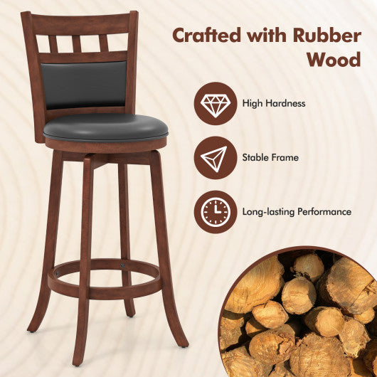 Wood Swivel Bar Stools Set of 2 with Faux Leather Upholstered Seat and Back-Brown