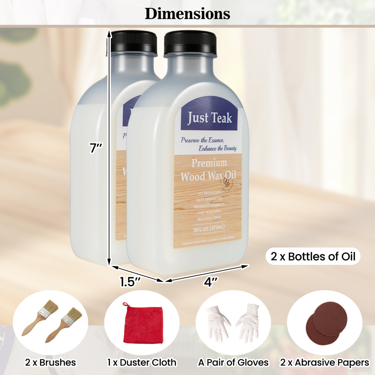 16 oz Wood Oil Cleaner and Brightener for Outdoor and Indoor Furniture Set of 2