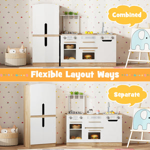 Wooden 2 Piece Kids Kitchen Playset with Fridge and Running Water-Natural