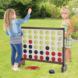 Wooden4-in-a-row Game Set with 42 PCS Chips and 600D Oxford Fabric Carrying Bag-Brown