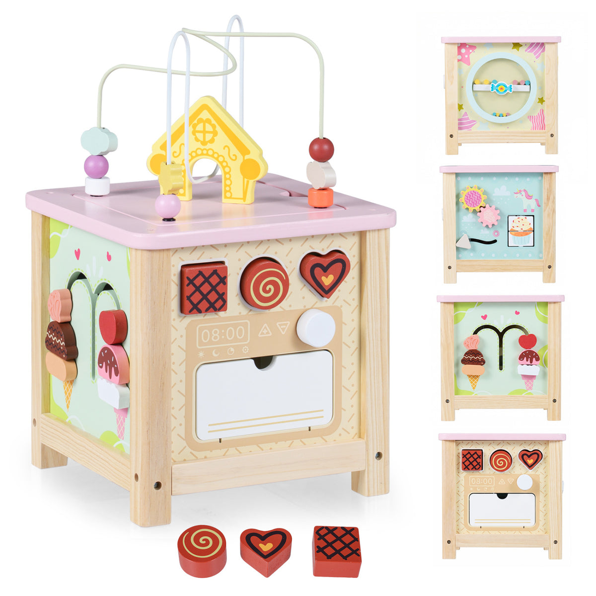 Wooden Activity Cube with Montessori Sensory Toys for 18+ Months Toddlers