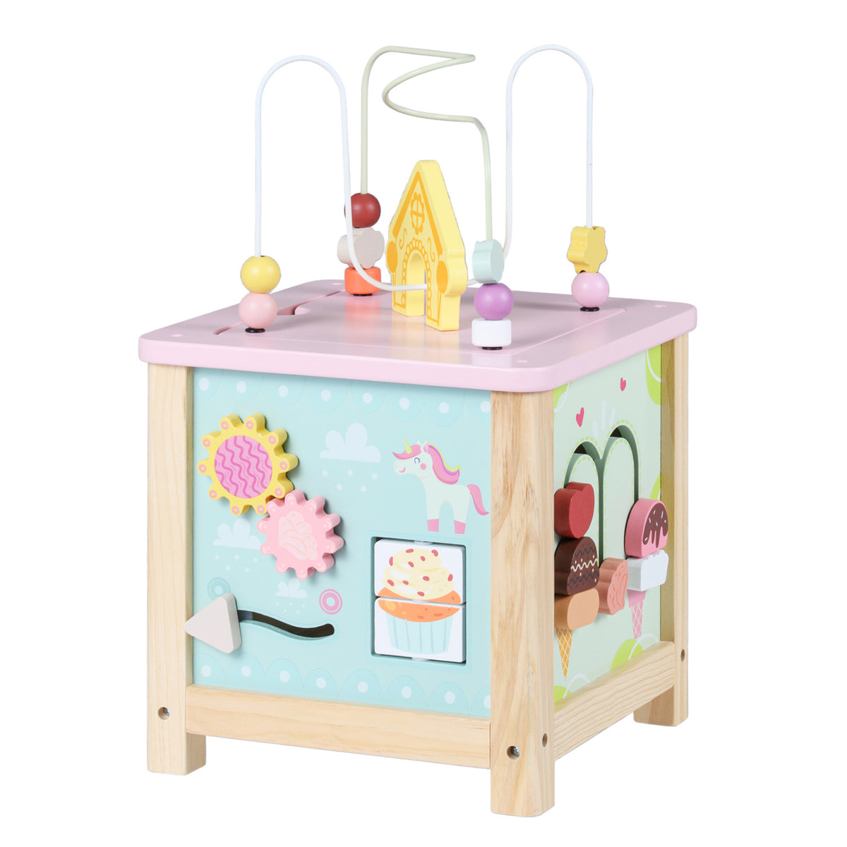 Wooden Activity Cube with Montessori Sensory Toys for 18+ Months Toddlers