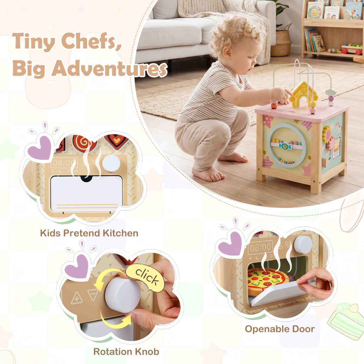 Wooden Activity Cube with Montessori Sensory Toys for 18+ Months Toddlers