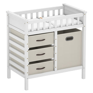 Wooden Baby Changing Table Diaper Changing Station with 3 Fabric Storage Drawers-Beige
