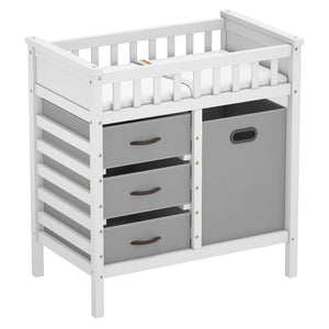 Wooden Baby Changing Table Diaper Changing Station with 3 Fabric Storage Drawers-Grey