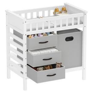 Wooden Baby Changing Table Diaper Changing Station with 3 Fabric Storage Drawers-Grey