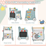 6-in-1 Wooden Baby Stroller with Play Kitchen for Kids Over 12 Months-Blue