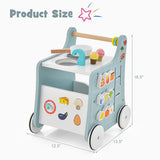 6-in-1 Wooden Baby Stroller with Play Kitchen for Kids Over 12 Months-Blue