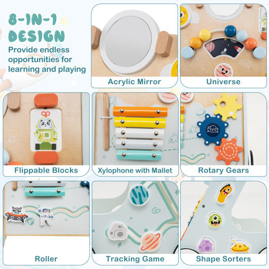 Wooden Baby Walker Push and Pull Learning Activity Center with Wheels for Toddlers 1+ Years Old-Green