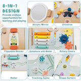 Wooden Baby Walker Push and Pull Learning Activity Center with Wheels for Toddlers 1+ Years Old-Green