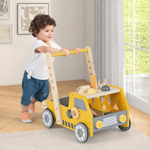 2-in-1 Wooden Baby Walker with Adjustable Speed and Bottom Storage-Yellow