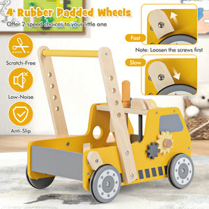 2-in-1 Wooden Baby Walker with Adjustable Speed and Bottom Storage-Yellow