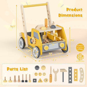 2-in-1 Wooden Baby Walker with Adjustable Speed and Bottom Storage-Yellow