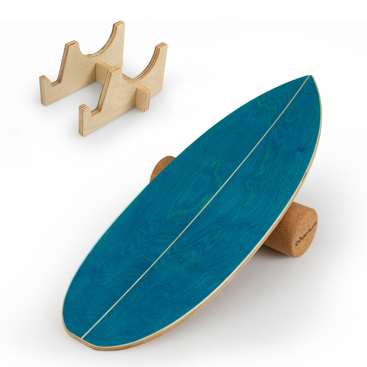 Wooden Balancing Board with Cork Roller and Storage Rack to Exercise-Blue