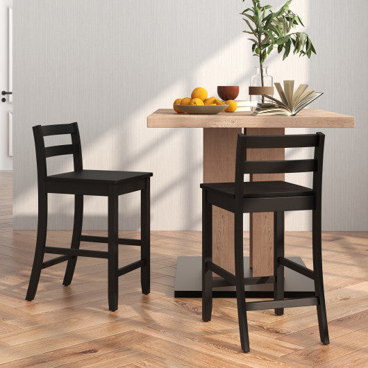 Wooden Bar Stools Set of 2 with Ergonomic Backrest and Footrest-Black